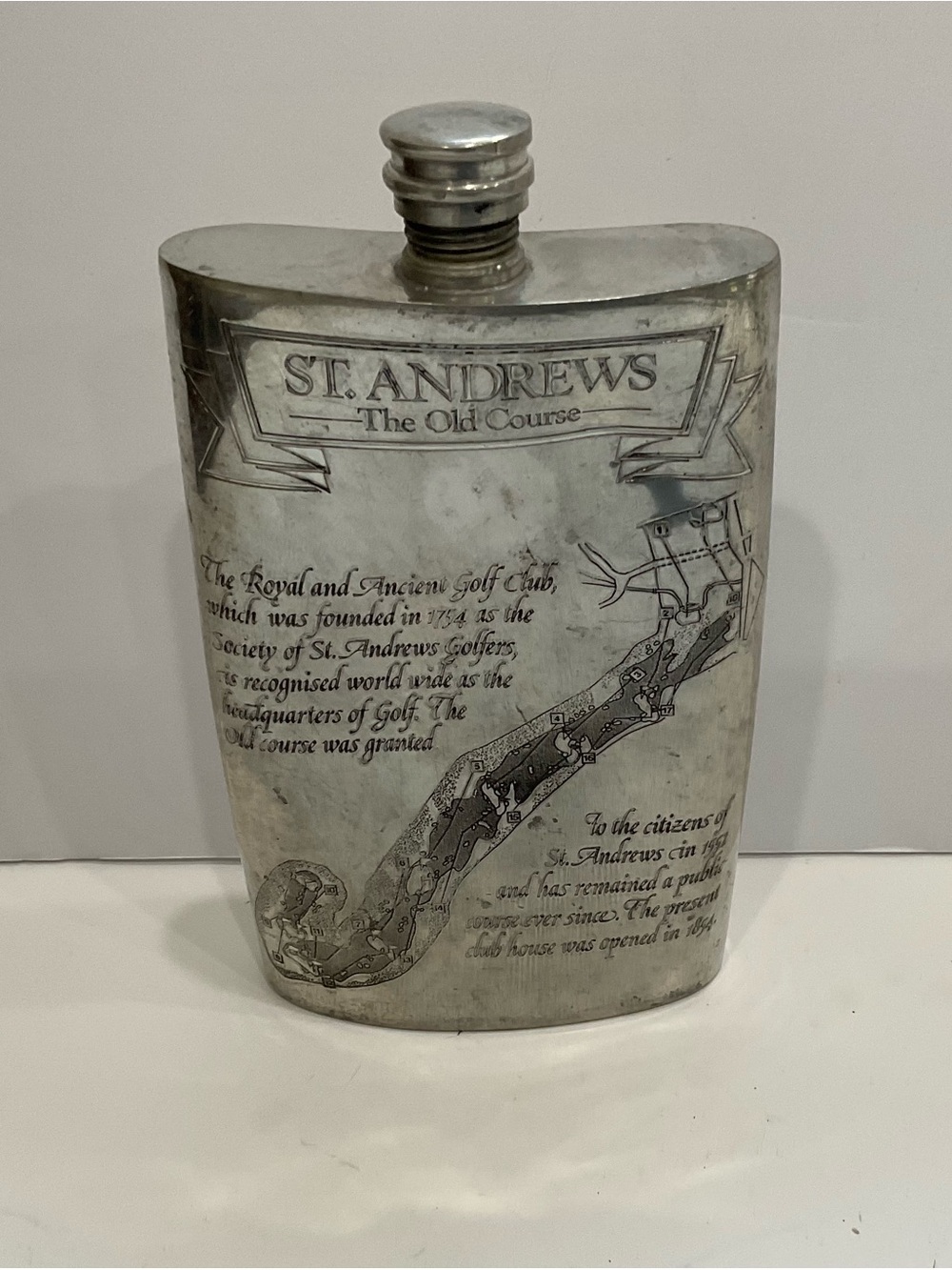 VINTAGE MADE IN ENGLAND PEWTER ST ANDREWS FLASK